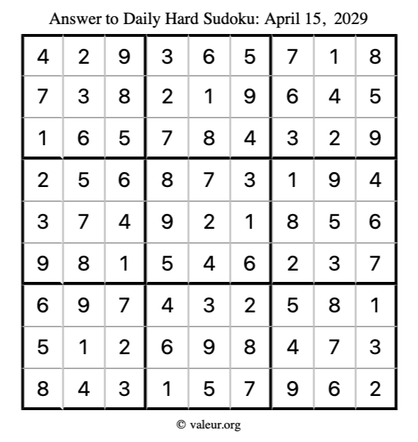 Answer to hard sudoku April 15, 2029