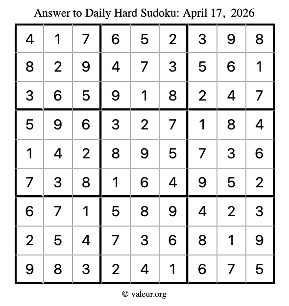 Answer to hard sudoku April 17, 2026