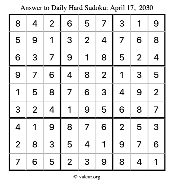 Answer to hard sudoku April 17, 2030
