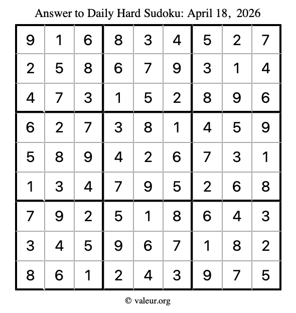Answer to hard sudoku April 18, 2026