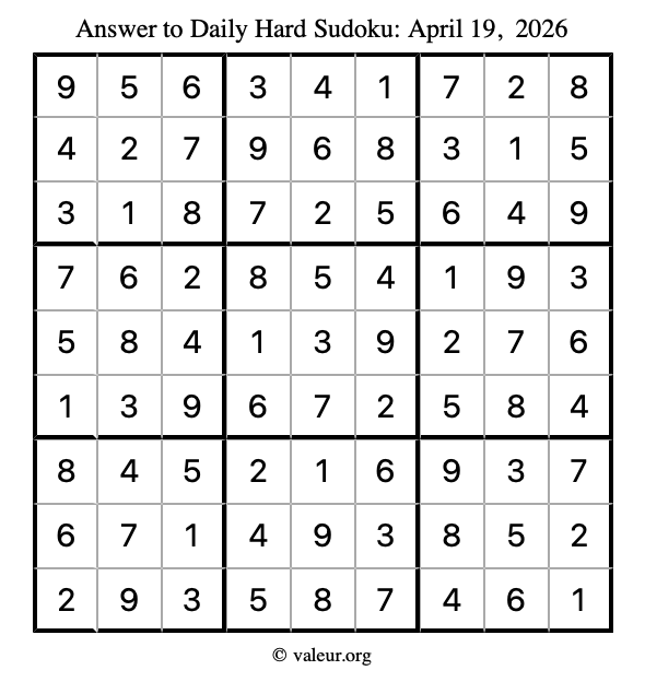 Answer to hard sudoku April 19, 2026