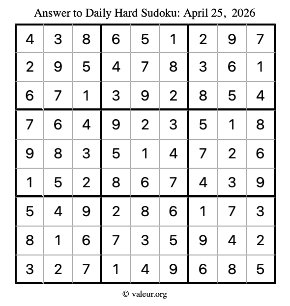 Answer to hard sudoku April 25, 2026