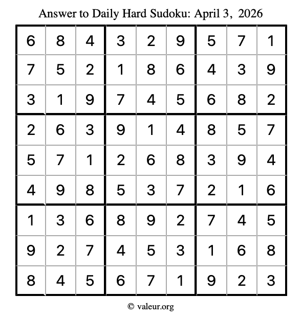 Answer to hard sudoku April 3, 2026