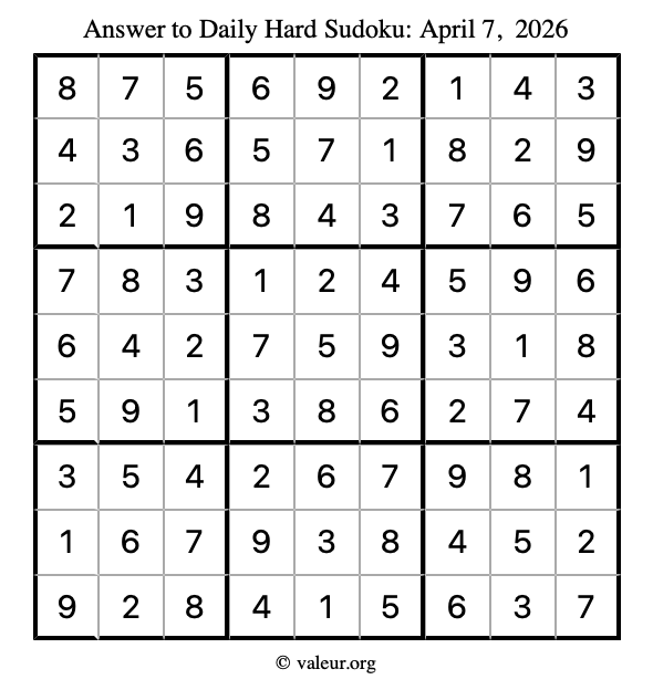 Answer to hard sudoku April 7, 2026