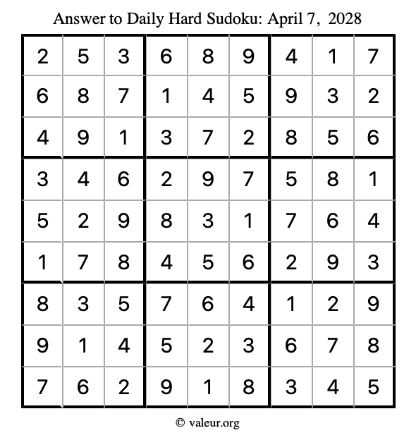Answer to hard sudoku April 7, 2028