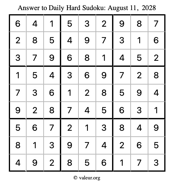 Answer to hard sudoku August 11, 2028