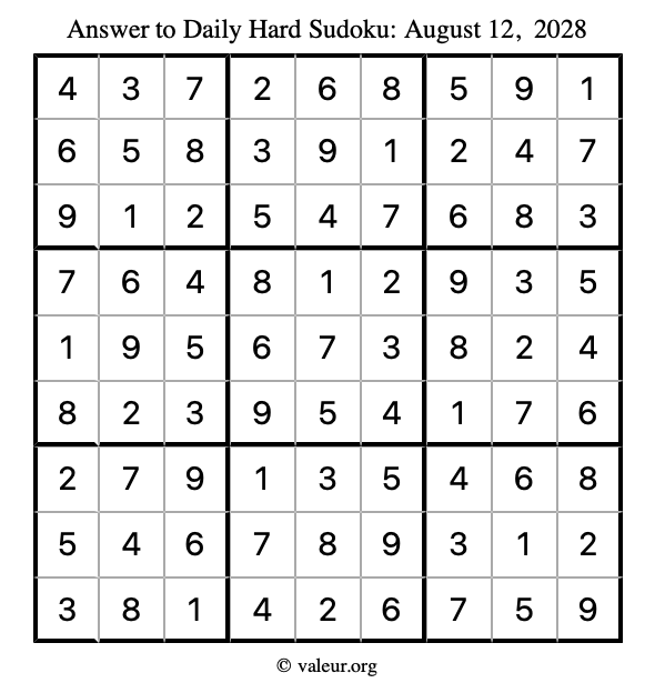 Answer to hard sudoku August 12, 2028