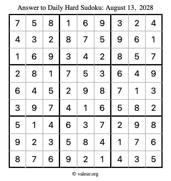Answer to hard sudoku August 13, 2028