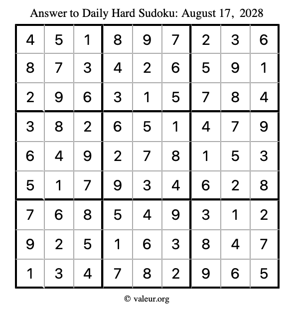 Answer to hard sudoku August 17, 2028