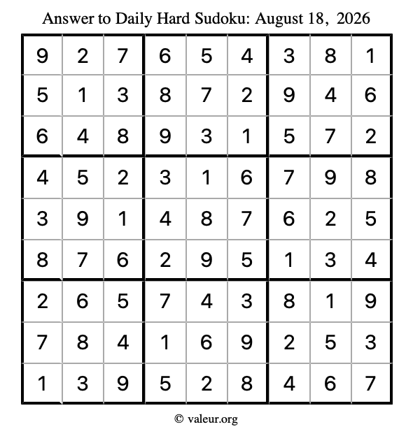 Answer to hard sudoku August 18, 2026