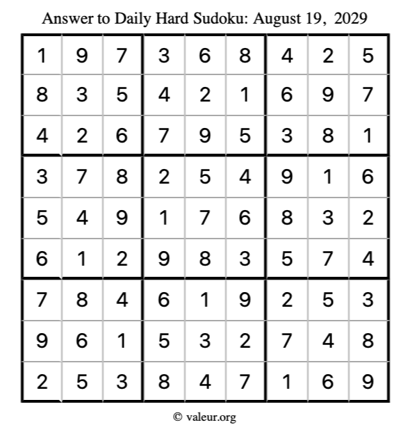 Answer to hard sudoku August 19, 2029