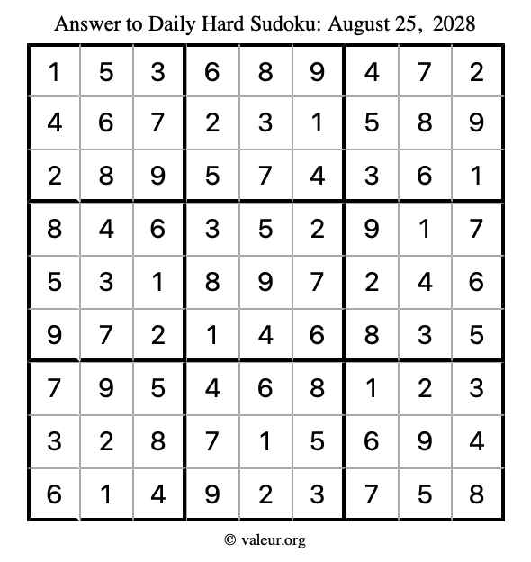 Answer to hard sudoku August 25, 2028