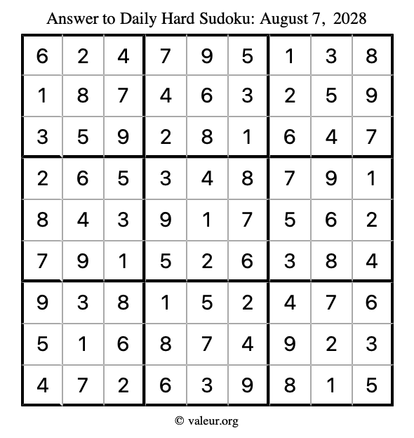 Answer to hard sudoku August 7, 2028