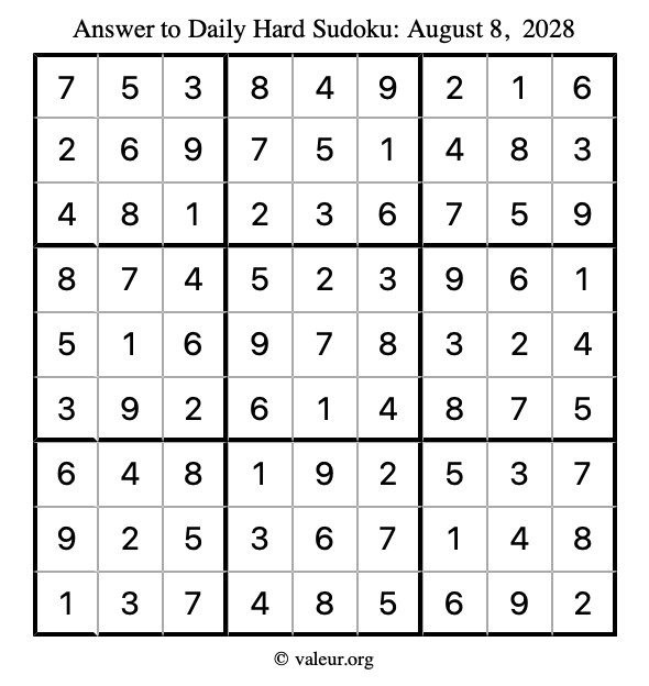 Answer to hard sudoku August 8, 2028