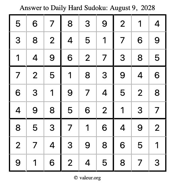 Answer to hard sudoku August 9, 2028