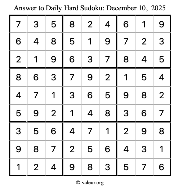 Answer to hard sudoku December 10, 2025