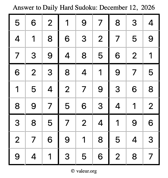 Answer to hard sudoku December 12, 2026