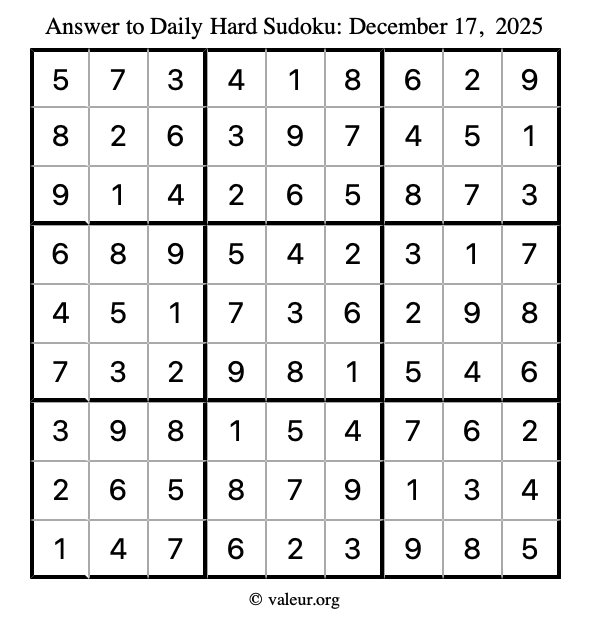 Answer to hard sudoku December 17, 2025