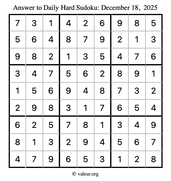 Answer to hard sudoku December 18, 2025