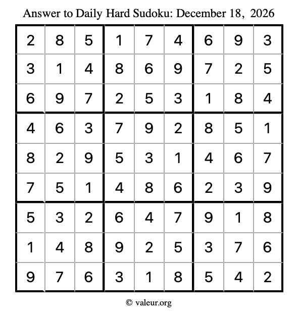 Answer to hard sudoku December 18, 2026