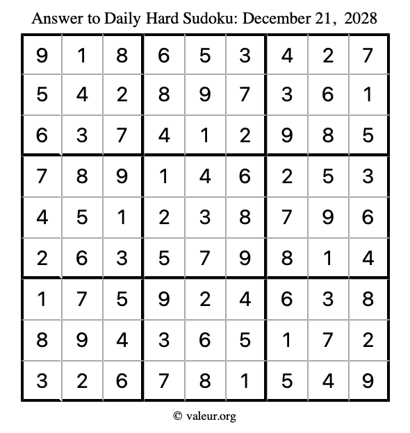 Answer to hard sudoku December 21, 2028