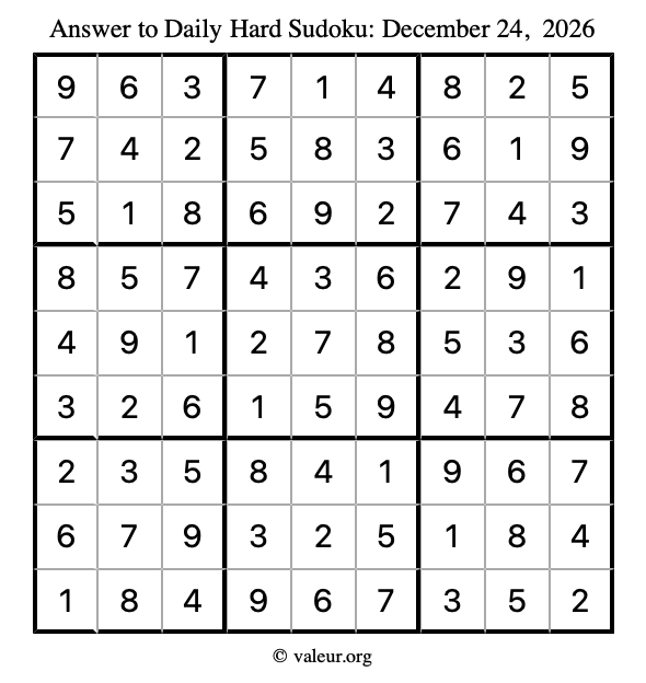 Answer to hard sudoku December 24, 2026