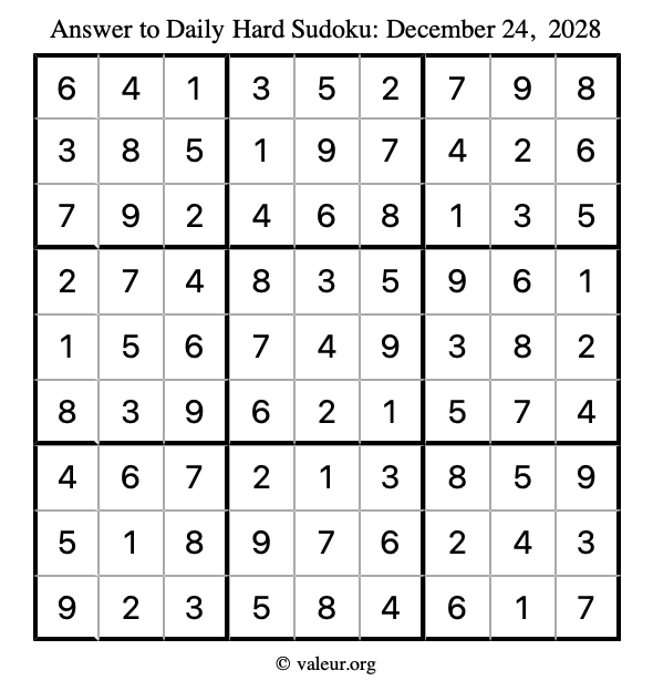 Answer to hard sudoku December 24, 2028