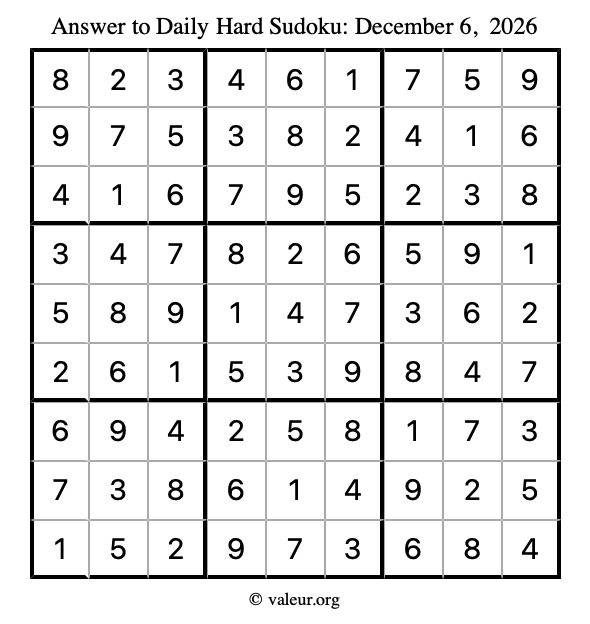 Answer to hard sudoku December 6, 2026