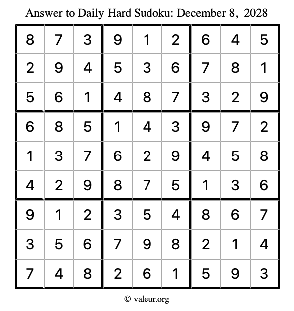 Answer to hard sudoku December 8, 2028