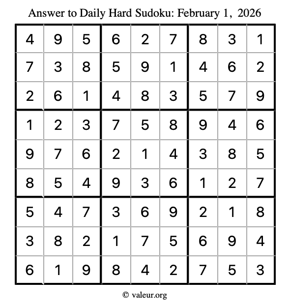 Answer to hard sudoku February 1, 2026