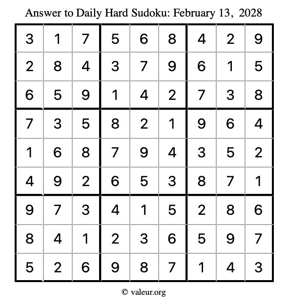 Answer to hard sudoku February 13, 2028