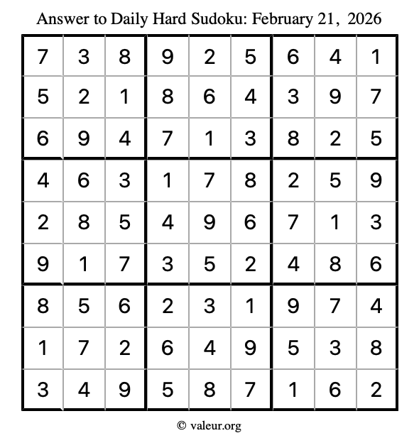 Answer to hard sudoku February 21, 2026