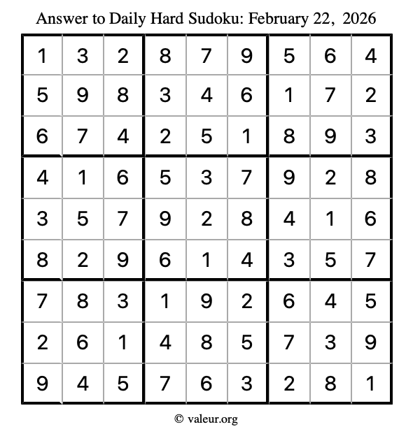 Answer to hard sudoku February 22, 2026