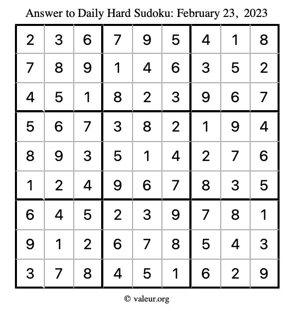 Answer to hard sudoku February 23, 2023