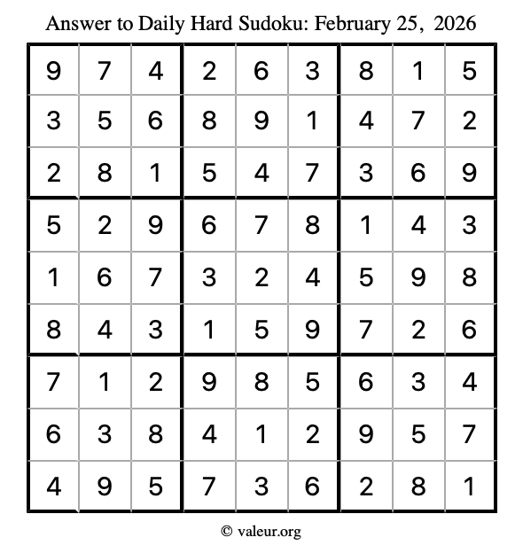 Answer to hard sudoku February 25, 2026