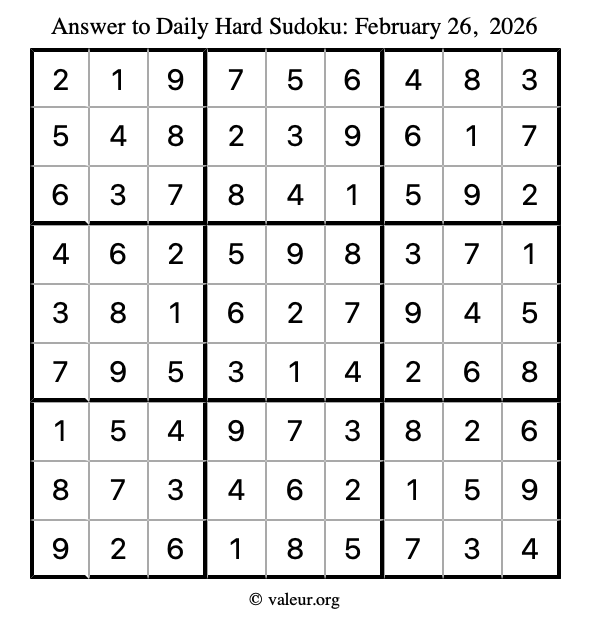 Answer to hard sudoku February 26, 2026