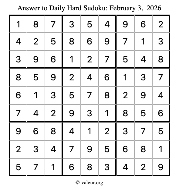 Answer to hard sudoku February 3, 2026