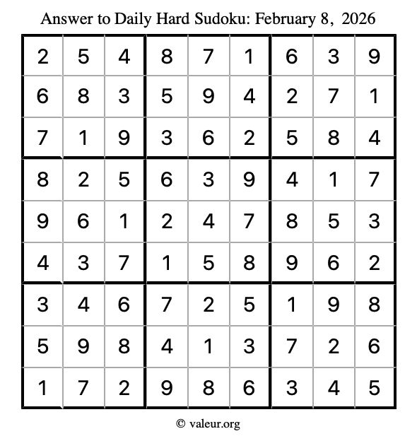 Answer to hard sudoku February 8, 2026