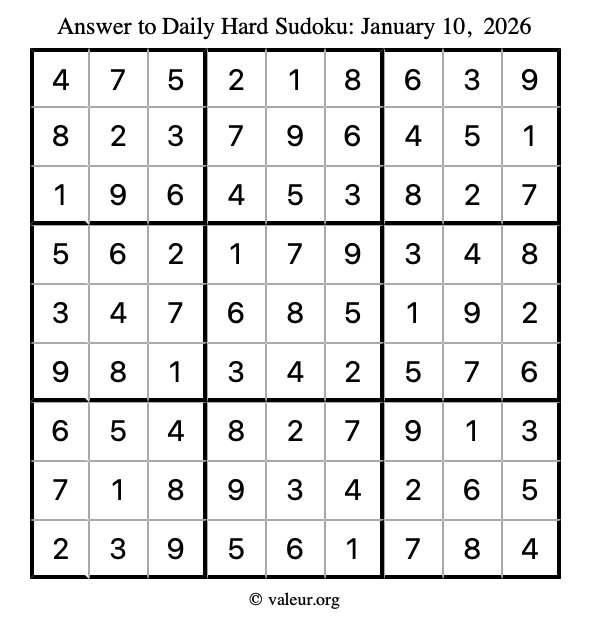 Answer to hard sudoku January 10, 2026
