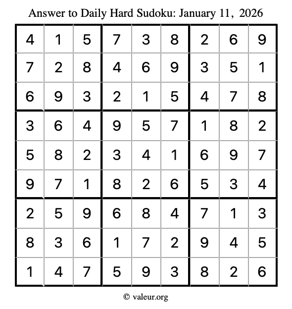 Answer to hard sudoku January 11, 2026