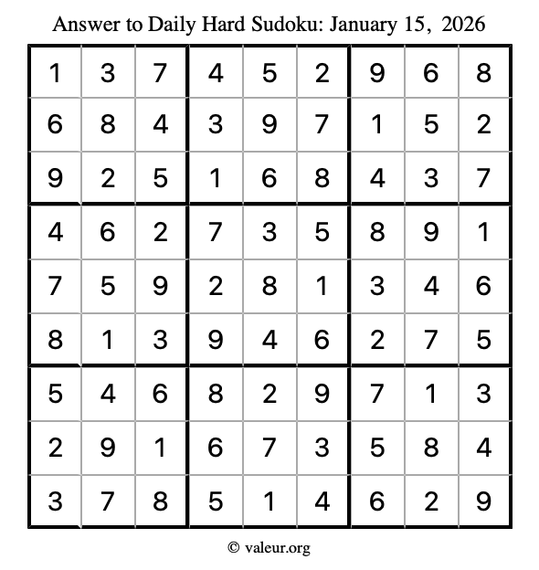 Answer to hard sudoku January 15, 2026