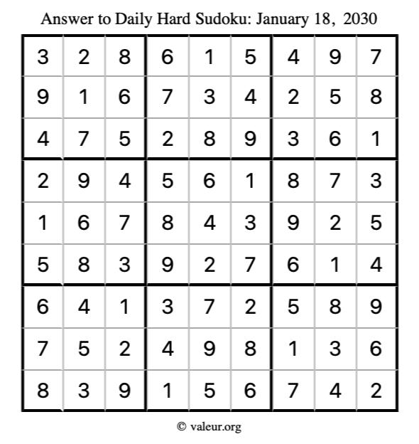 Answer to hard sudoku January 18, 2030