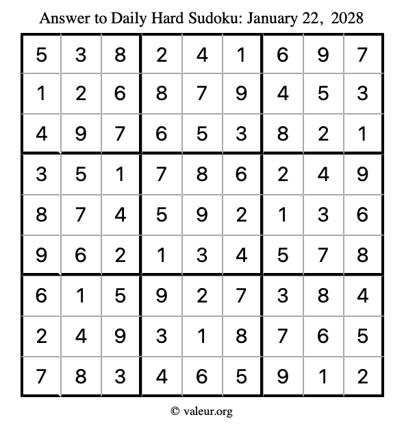 Answer to hard sudoku January 22, 2028