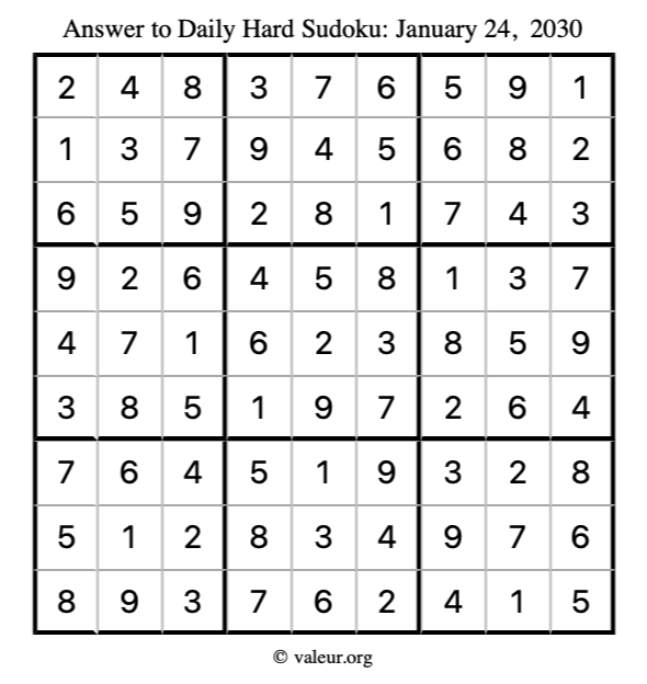 Answer to hard sudoku January 24, 2030
