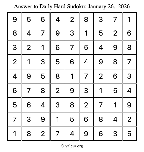 Answer to hard sudoku January 26, 2026