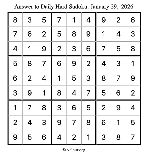 Answer to hard sudoku January 29, 2026