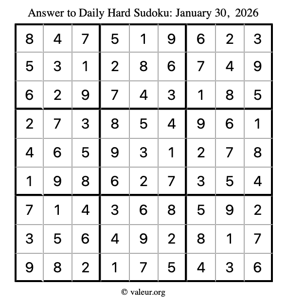 Answer to hard sudoku January 30, 2026