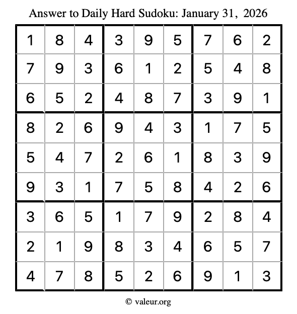 Answer to hard sudoku January 31, 2026