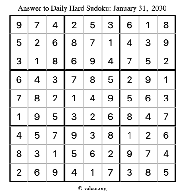 Answer to hard sudoku January 31, 2030