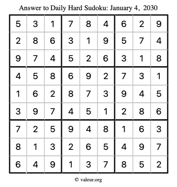Answer to hard sudoku January 4, 2030